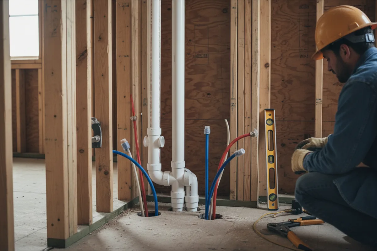Drain and supply rough-in during Sump Pump Repair in Verona